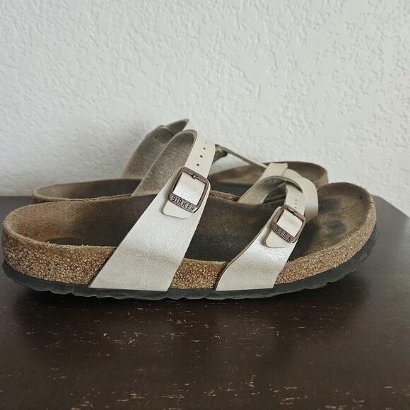 Birkenstock Mayari Sandals Womens 9 Leather Cream Pearl Slip On Shoes Comfort - Picture 6 of 12